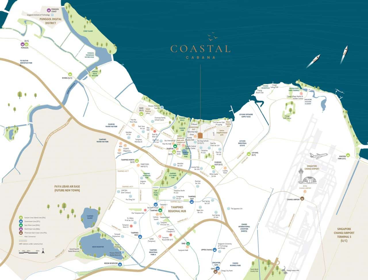 Coastal Cabana EC location map near Pasir Ris MRT, Downtown East and Pasir Ris Park