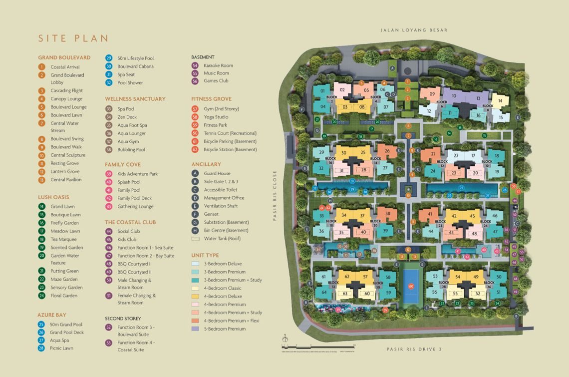 Coastal Cabana EC site plan showing facilities layout and landscape zones