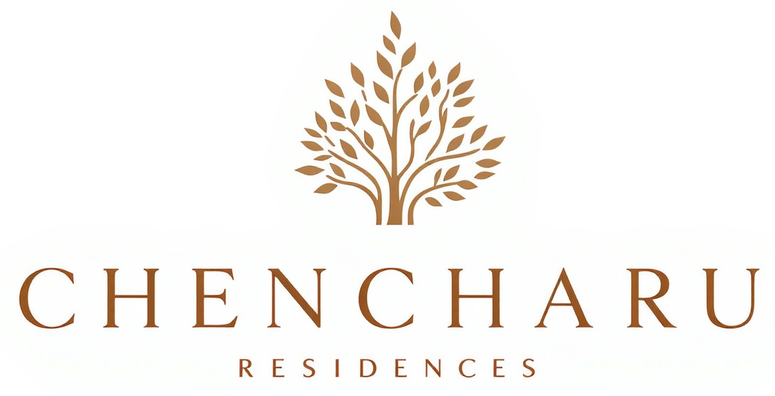 Ultra premium Singapore condominium logo design for “Chencharu Residences”, elegant serif typography, minimalist luxury branding, inspired by greenery and nature living in Yishun, sophisticated tree-inspired emblem, botanical monogram icon, subtle leaf and organic architectural lines, integrated lifestyle development aesthetic, refined champagne gold and deep burgundy color palette, clean white background, modern luxury property branding, high-end Singapore condo logo, minimal and timeless, balanced spacing, premium developer-style identity, soft luxury presentation, vector-style logo composition, no mockup, centered composition, ultra clean, realistic luxury branding style